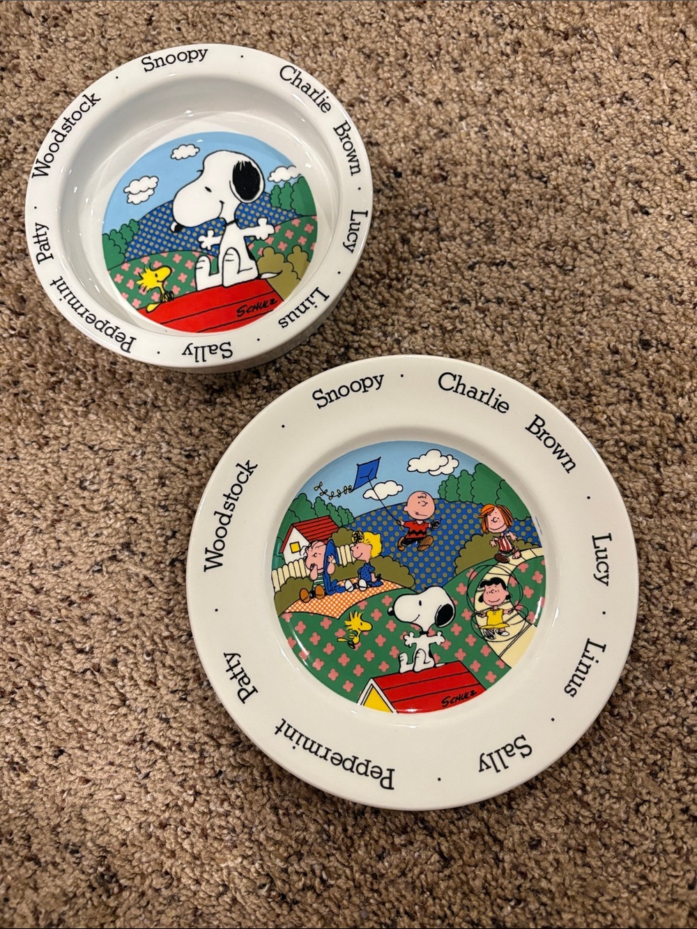 Peanuts Snoopy Ceramic Snack Plates - White with Colorful Cartoon Center